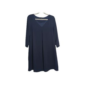 Dark Blue Medium Sheer Sleeve Shift Dress Knee Length Romantic Dark Coquette